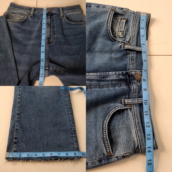 7 For All Mankind Cropped Alexa Blue High Rise Cut Hem Trouser Wide Leg Jeans - Picture 13 of 15